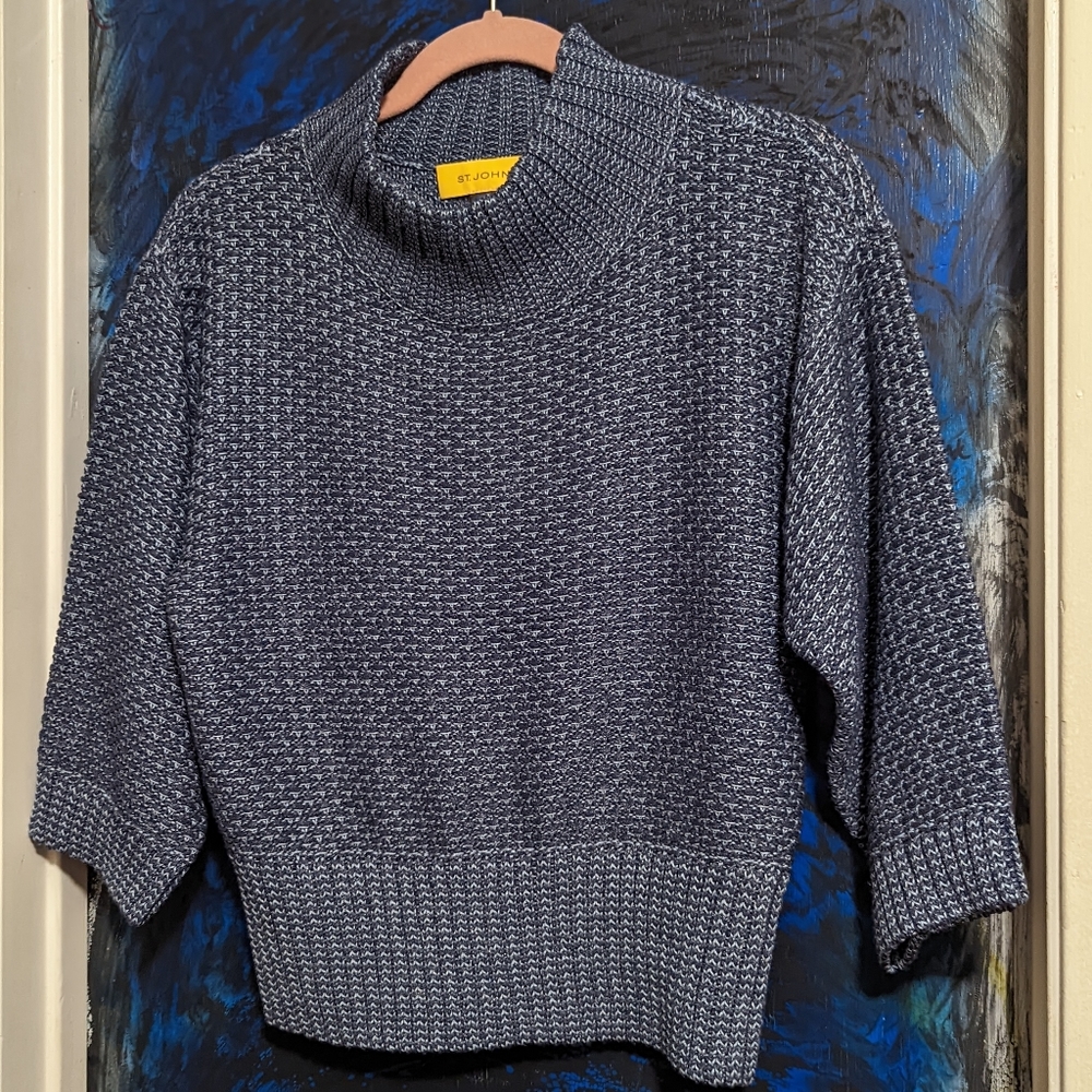St. John Shimmer Metallic Blue Knit Sweater